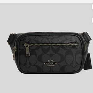 COACH mini belt bag in signature canvas charcoal  NWOT
